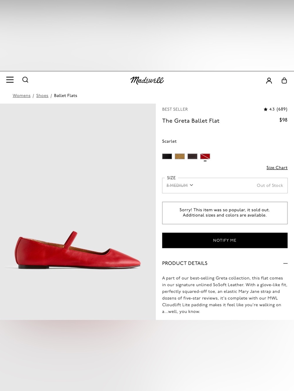 Madewell Greta ballet flats in Scarlet/Kilt Red, size 8 - Picture 10 of 10